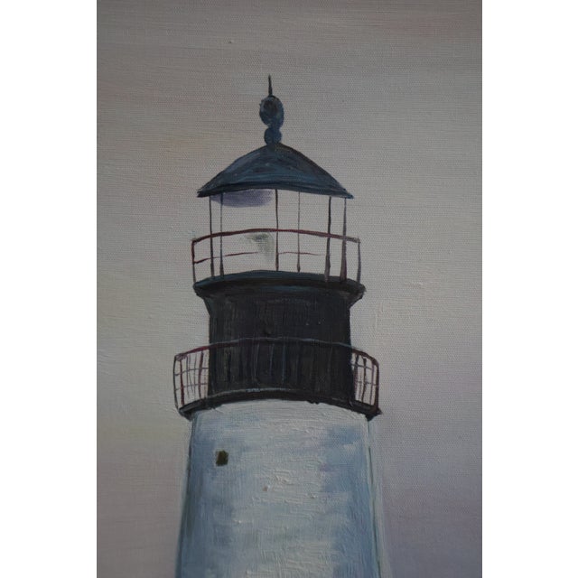 A commanding large-scale vintage oil painting of Portland Head Light in Cape Elizabeth, Maine, signed “R. Ashburton” at...