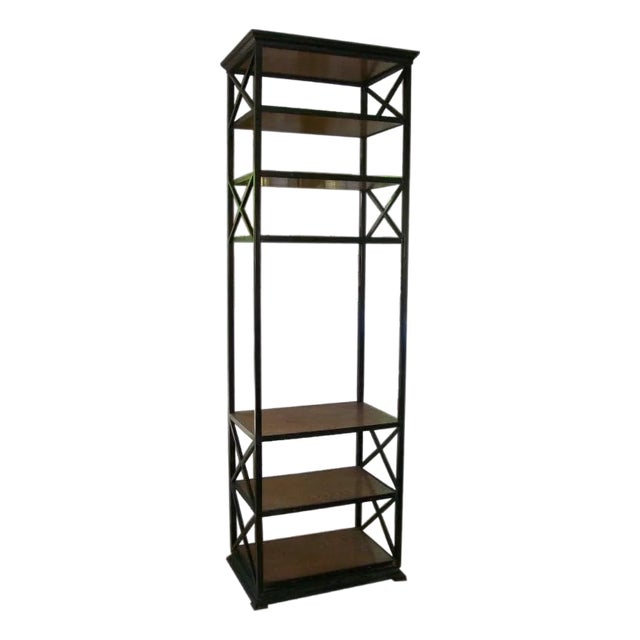 Tall Rustic Iron & Wood Ètagerè w/ Six Fixed Shelves For Sale