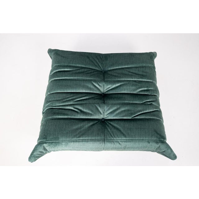 Togo Lounge Chair and Pouf in Dark Mint Velvet by Michel Ducaroy for Ligne Roset, 1973, Set of 2 For Sale - Image 17 of 18