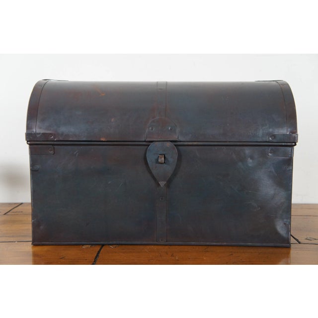 Mid 20th Century Mid 20th Century Vintage Industrial Domed Black Metal Wine Storage Box Chest Trunk For Sale - Image 5 of 12