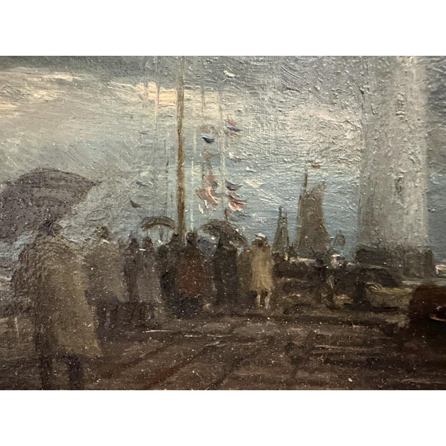 Meyer Wiegand Rolf Dieter, North Sea Harbor Pier with Lighthouse in the Rain, 1970, Oil on Canvas For Sale - Image 12 of 13
