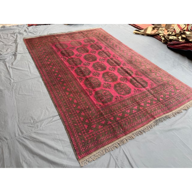 Pink Vintage Turkmen Bukhara Rug Hand-Knotted Elephant Foot Living Room Rug For Sale - Image 8 of 12