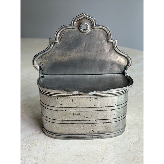 Antique French Pewter Wall Mounted Salt Box With Hinged Lid For Sale In San Diego - Image 6 of 7