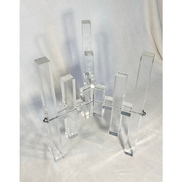 Charles Hollis Jones 1970s Lucite & Glass Skyscraper Round Side Accent Table For Sale - Image 4 of 12