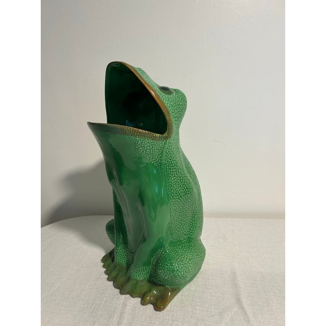 Ceramic Mid 20th Century Gumps Vintage Italian Porcelain Frog Umbrella Stand For Sale - Image 7 of 9