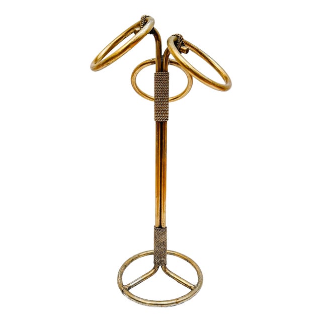 1960s Italian Tole Gilt Rope Three Ring Towel Holder For Sale