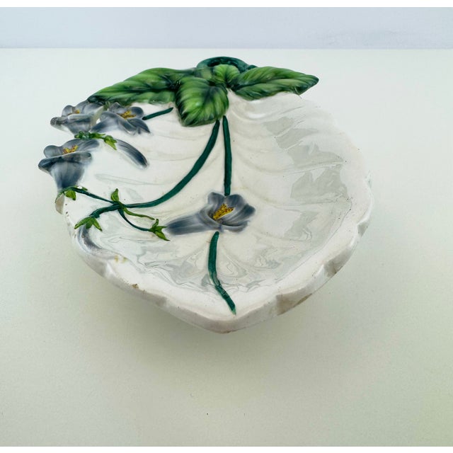 Ceramic Vintage Italian Majolica Style Ceramic Violet Flower and Leaf Dish For Sale - Image 7 of 11