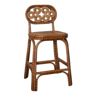 Bridget Barstool in Stained Rattan and Plywood by Popus Editions For Sale