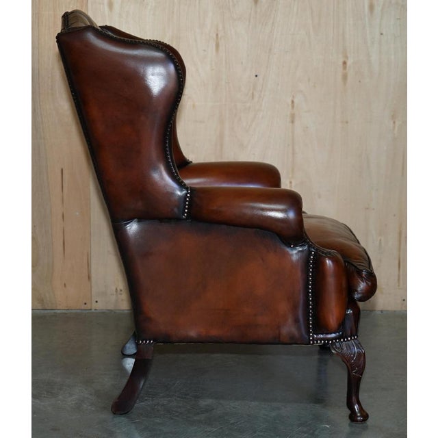 Chesterfield Wingback Chairs and Ottomans in Brown Leather, Set of 4 For Sale - Image 10 of 18