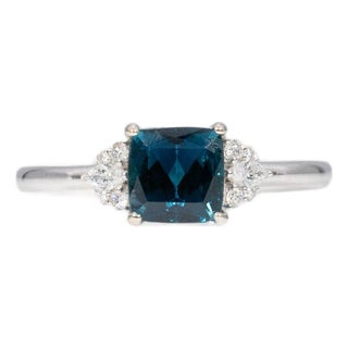 1ct Indicolite Tourmaline Ring With Earth-Mined Diamond Accents: Solid 14k Gold, Size 6.75 For Sale