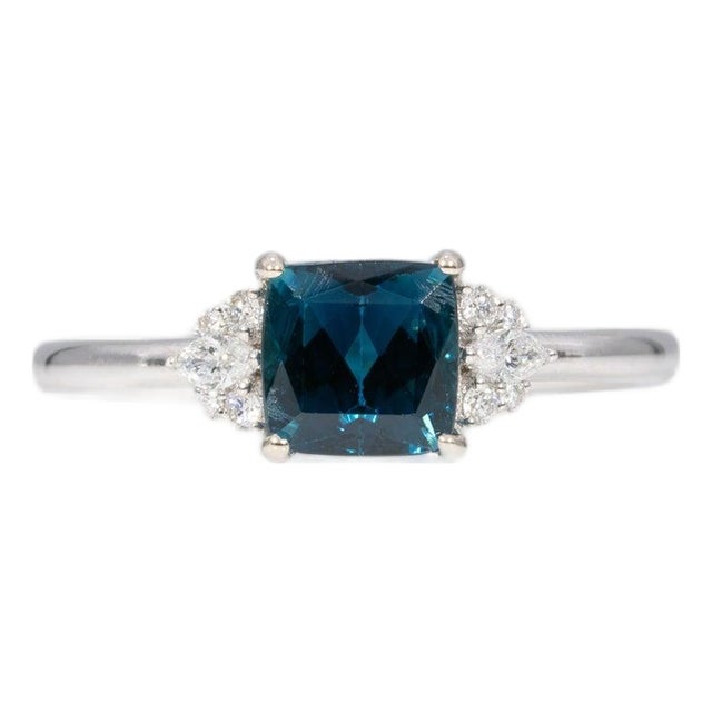 1ct Indicolite Tourmaline Ring With Earth-Mined Diamond Accents: Solid 14k Gold, Size 6.75 For Sale