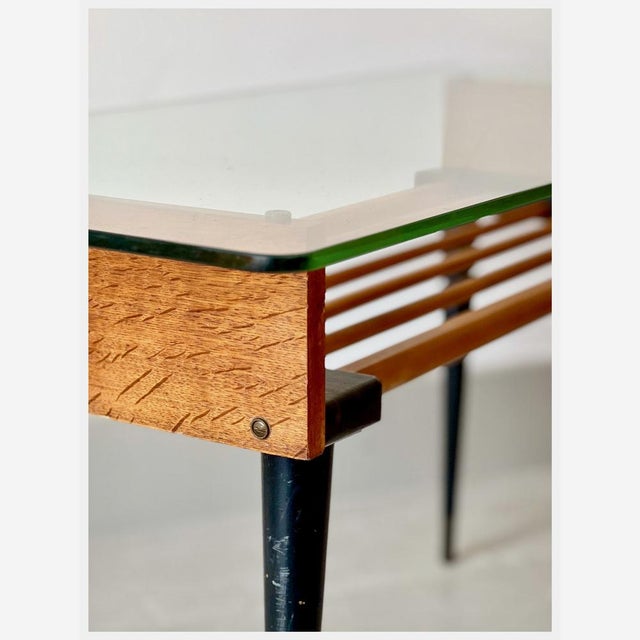 Mid-Century Modern Vintage Mid-Century Wooden Side or Coffee Table with Glass Top For Sale - Image 3 of 18