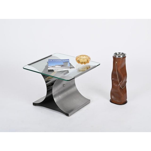 Mid-Century Modern Mid-Century Pleated Leather and Brass Floor Ashtray from Nova Tecno, Italy, 1960s For Sale - Image 3 of 17