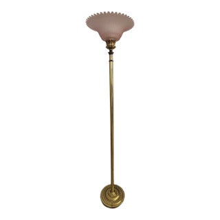 1970s Hollywood Regency/Art Deco Brass With Pink Glass Floor Lamp/Torche For Sale