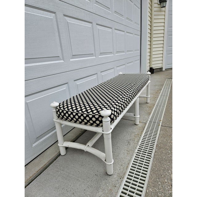 Wood White and Black Rattan Bamboo and Reed Upholstered Bench For Sale - Image 7 of 18