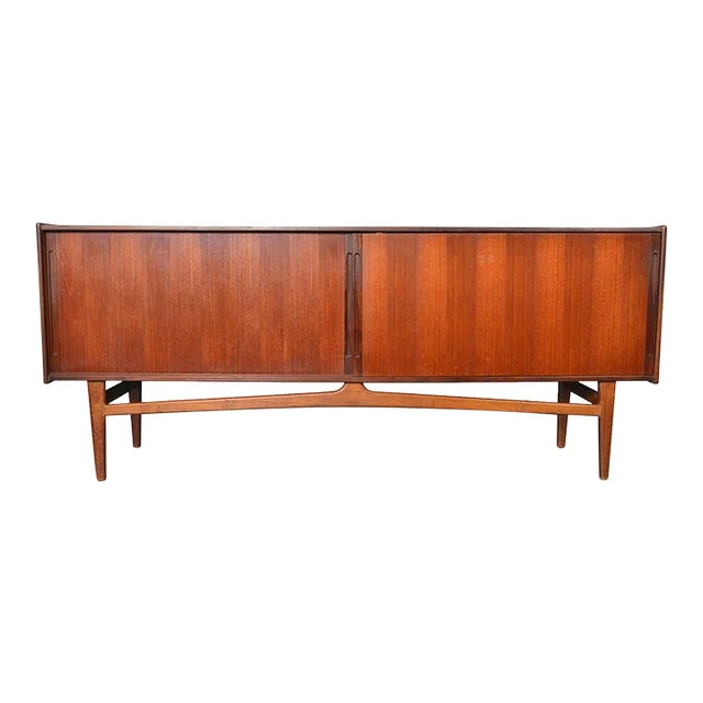 1960s Danish Modern Two Door Sliding Credenza With Floating Oak Base For Sale