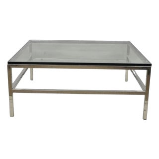 Vintage Mid Century Modern Milo Baughman Style Chrome Glass Square Coffee Table For Sale