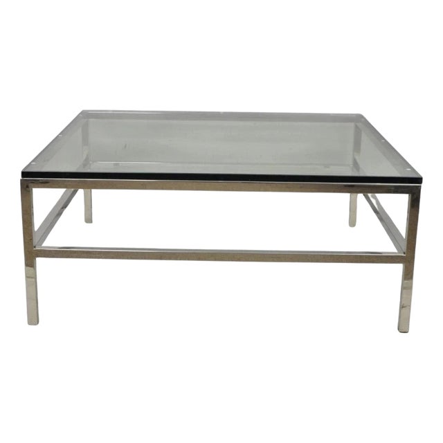 Vintage Mid Century Modern Milo Baughman Style Chrome Glass Square Coffee Table For Sale
