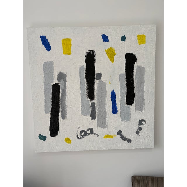 Amazing Abstact painting in primary colors with heavy brush work I seen a small crowd of isolated people great presence...