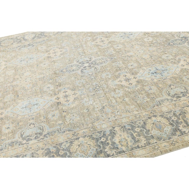 Modern Transitional Tabriz Style Hand-Knotted Wool & Silk Area Rug in Beige For Sale - Image 11 of 11