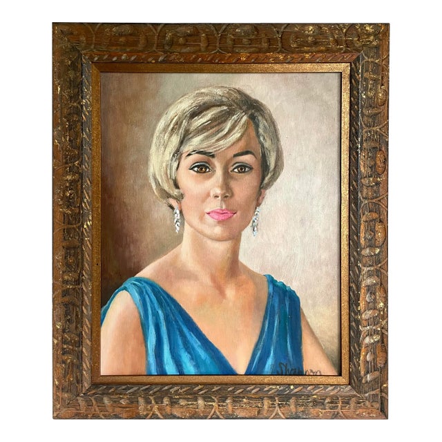 1968 Original Framed Female Portrait Painting Signed Shannon For Sale