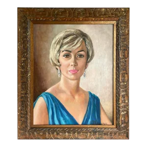 1968 Original Framed Female Portrait Painting Signed Shannon