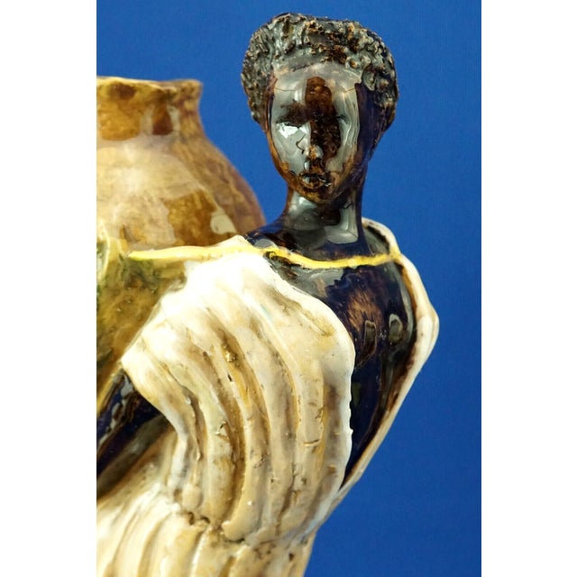 20th Century Majolica Ceramic Sculpture of Woman with Vase from Tanagra Rome, Italy For Sale - Image 14 of 18