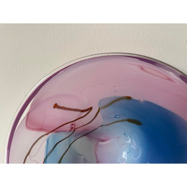 Mid-Century Modern 1980"s Vintage Italian Murano Pink & Blue Swirl Art Glass Centerpiece Bowl For Sale - Image 3 of 12