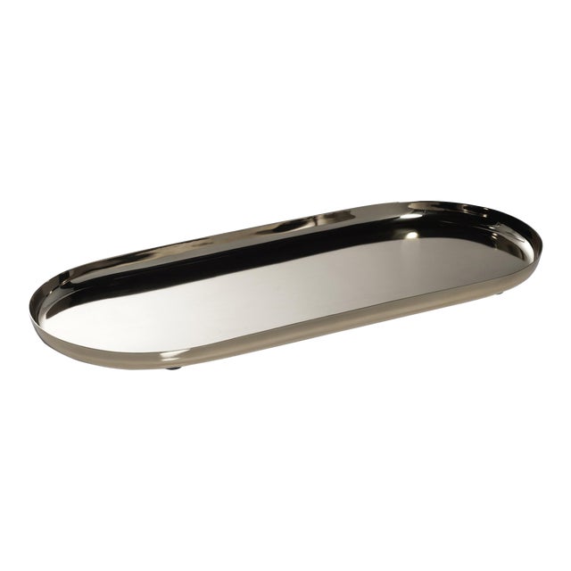 Perpignan Versatile Oblong Polished Steel Tray, Large, Gold For Sale