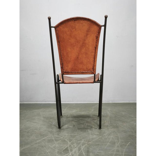 European Brutalist Wrought Iron and Cognac Leather Dining Chair, 1990s For Sale - Image 11 of 14