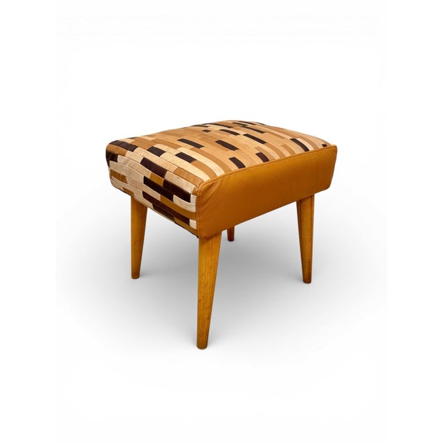Mid-Century Modern Ottoman in Beach and Leather, 1950s For Sale - Image 9 of 9