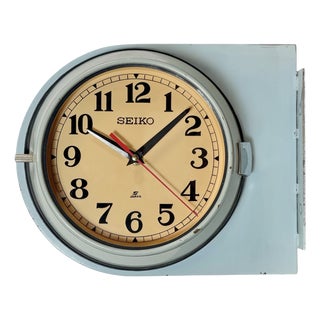 Vintage Blue Seiko Double-Sided Ships Wall Clock, 1980s For Sale
