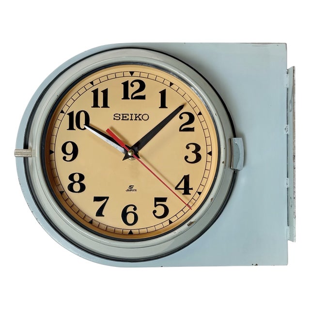 Vintage Blue Seiko Double-Sided Ships Wall Clock, 1980s For Sale