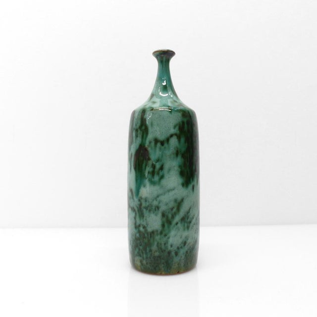 Ceramic Green Enamelled Stoneware Bottle Vase, 1960s For Sale - Image 7 of 7