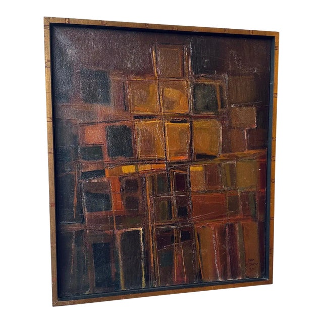 Sam Russo (b. 1922) Signed Abstract Oil on Canvas “structure” C.1960 For Sale