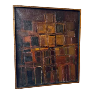 Sam Russo (b. 1922) Signed Abstract Oil on Canvas “structure” C.1960