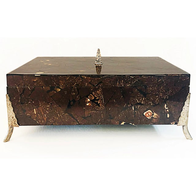 Oggetti Tessellated Coconut Shell Lidded Box With Bronze Mounts, 1990s For Sale - Image 10 of 10