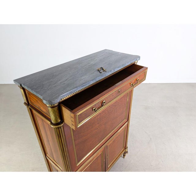 Louis XVI Chest of Drawers with Secretary in Mahogany and Brass For Sale - Image 4 of 16