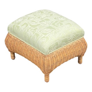Vintage Natural Wicker Upholstered Footstool For Sale