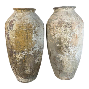 Pair of Monumental Terracotta Olive Jars With Weathered Patina