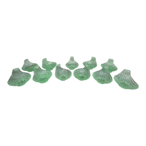 Vintage Fratelli Toso Murano Glass Attribution Pale Green Scalloped Overshot Frit Shell Dishes Bowls 1960s