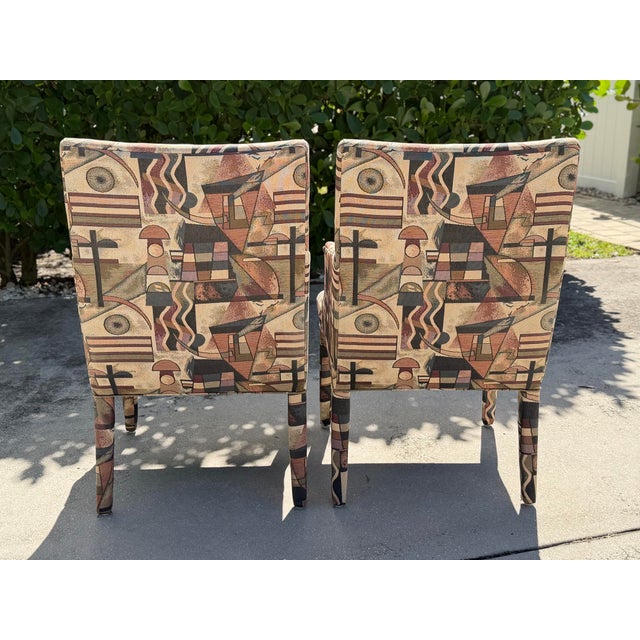Vintage Postmodern Parsons Armchairs With Memphis-Style Geometric Upholstery, Pair For Sale In Naples, FL - Image 6 of 12