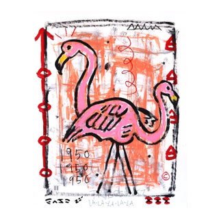 1950 Flamingo Style - Original Mid-Century Inspired Mixed Media Pop Art Acrylic Painting by Gary John For Sale