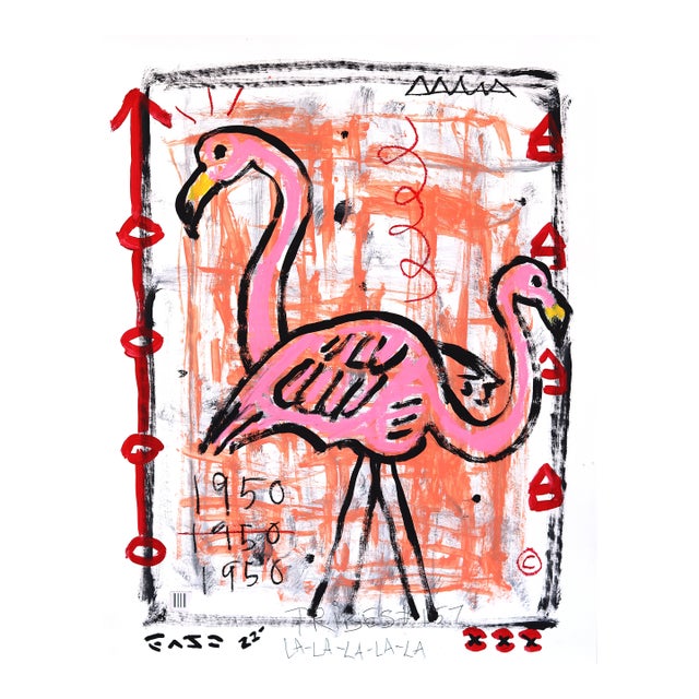 1950 Flamingo Style - Original Mid-Century Inspired Mixed Media Pop Art Acrylic Painting by Gary John For Sale