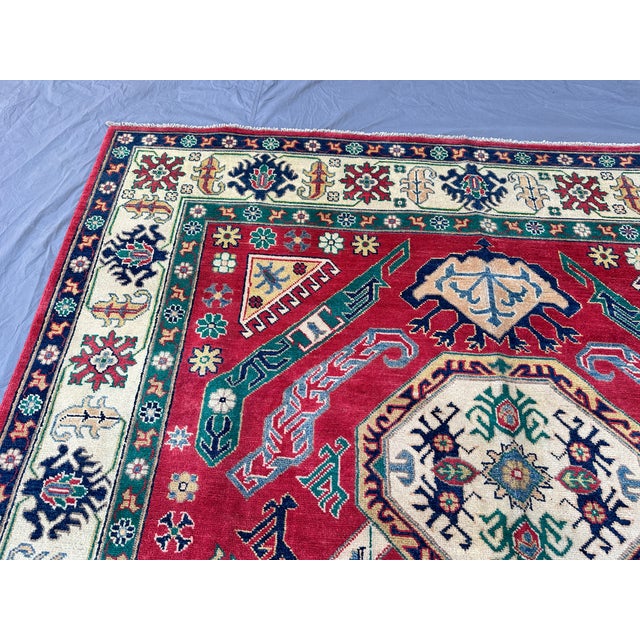 Red Karachov Kazak Hand-Knotted Wool Rug - 9'6" X 10'4" For Sale - Image 9 of 12