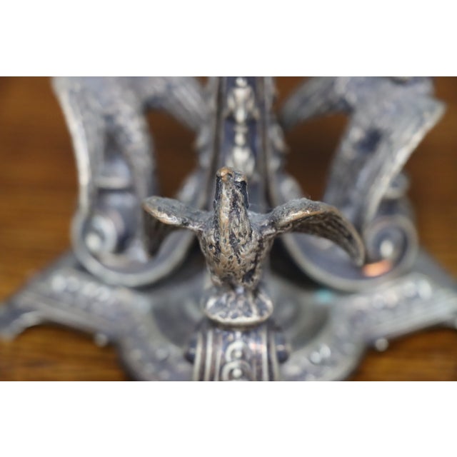 Metal Antique Pair of Victorian Silver-Plated Centerpieces With Birds, Aesthetic Movement For Sale - Image 7 of 12