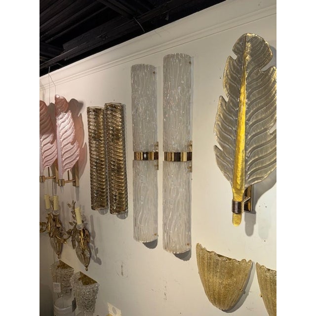 Modern Pair of Modern Murano Glass and Brass Barrel Sconces For Sale - Image 3 of 7