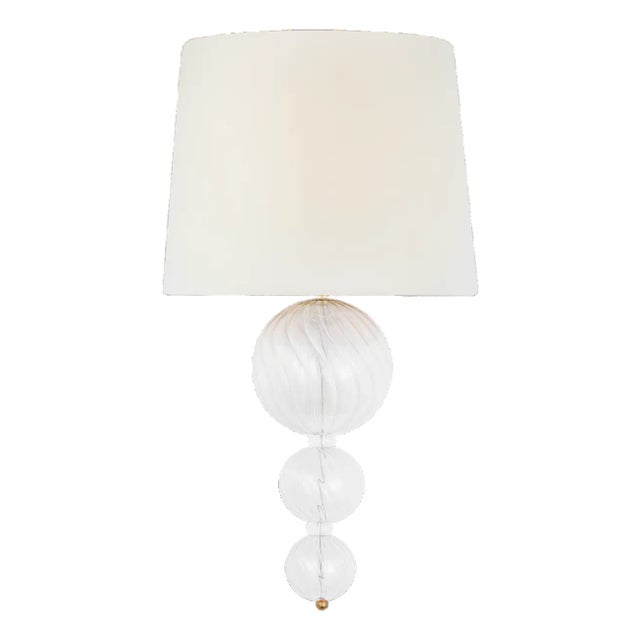 Julie Neill for Visual Comfort Signature Talia 18" Sconce in Gild and Clear Swirled Glass with Linen Shade For Sale