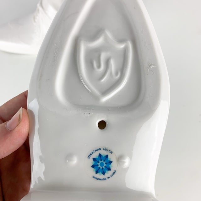 Funky White Ceramic Jonathan Adler Mens Shoe Butter Dish Designer Kitchen Decor For Sale - Image 9 of 9