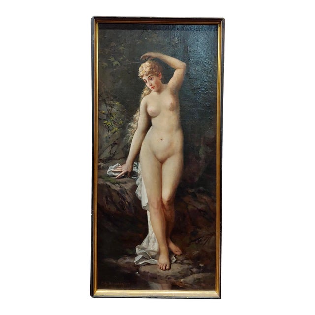 Charles Grant Beauregard -Nude Female in the Outdoors-19th Century Oil Painting For Sale